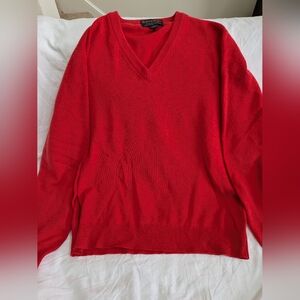 Brooks Brothers 3 Ply Cashmere Red V Neck Sweater W/Scottish Mill Todd &  Duncan